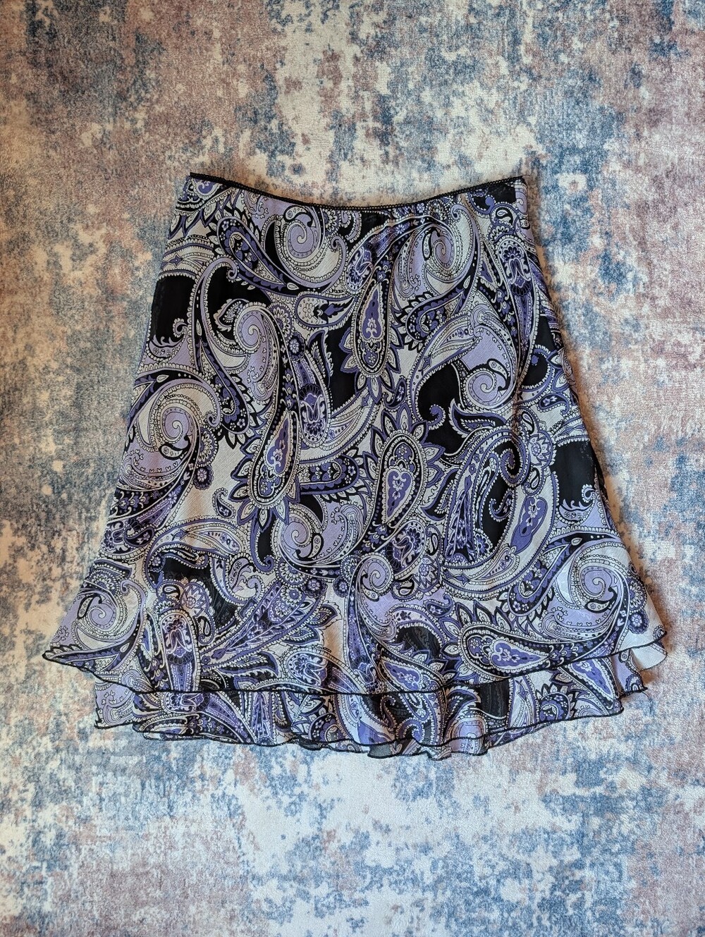 Purple Paisley Midi Ruffle Hem Skirt